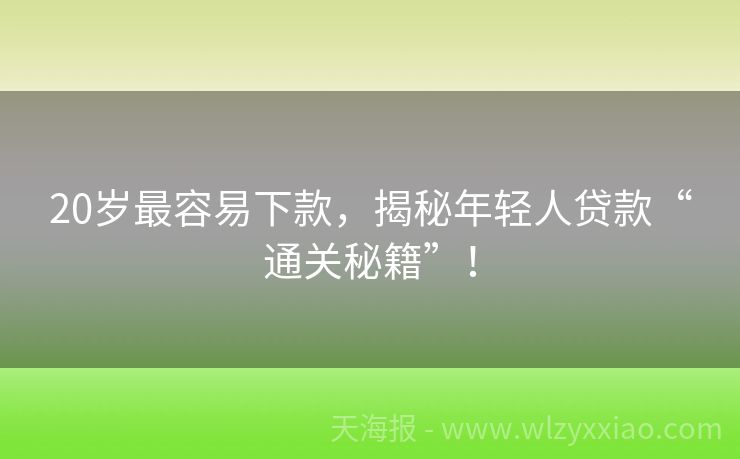 20岁最容易下款，揭秘年轻人贷款“通关秘籍”！