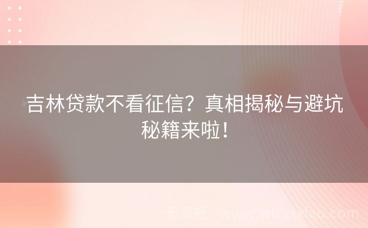 吉林贷款不看征信？真相揭秘与避坑秘籍来啦！