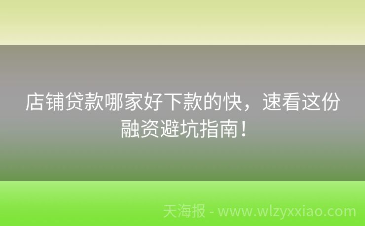 店铺贷款哪家好下款的快，速看这份融资避坑指南！