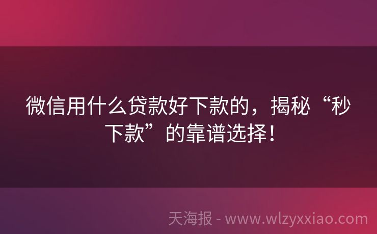 微信用什么贷款好下款的，揭秘“秒下款”的靠谱选择！