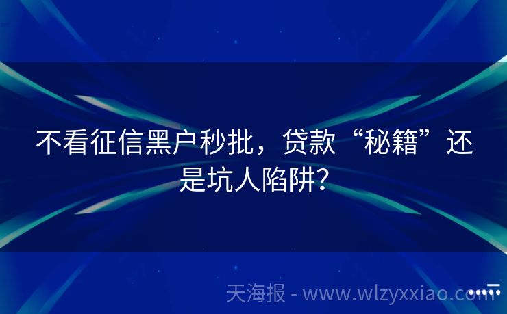 不看征信黑户秒批，贷款“秘籍”还是坑人陷阱？