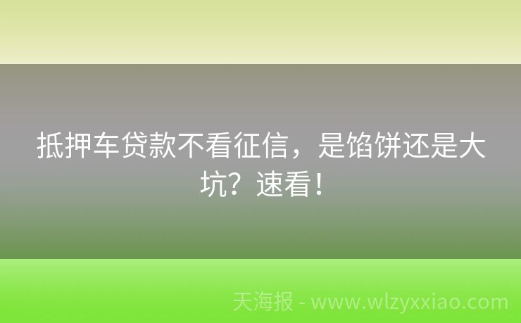抵押车贷款不看征信，是馅饼还是大坑？速看！