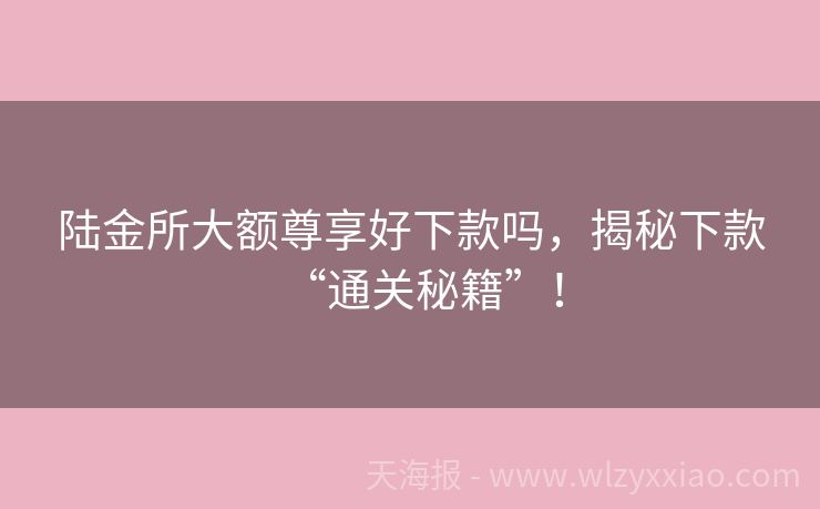 陆金所大额尊享好下款吗，揭秘下款“通关秘籍”！