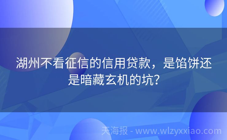 湖州不看征信的信用贷款，是馅饼还是暗藏玄机的坑？