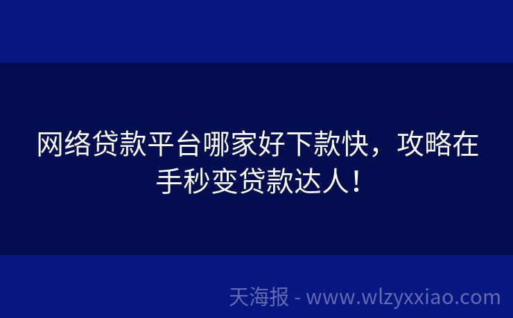 网络贷款平台哪家好下款快，攻略在手秒变贷款达人！