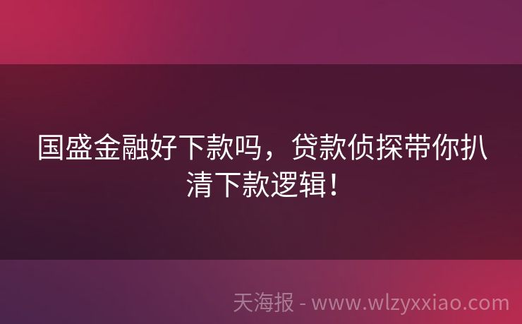 国盛金融好下款吗，贷款侦探带你扒清下款逻辑！