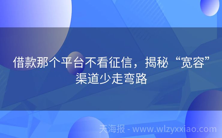 借款那个平台不看征信，揭秘“宽容”渠道少走弯路