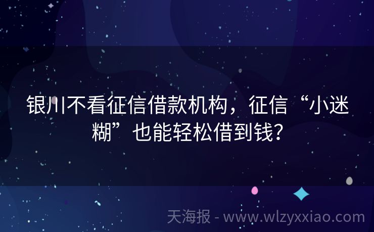 银川不看征信借款机构，征信“小迷糊”也能轻松借到钱？