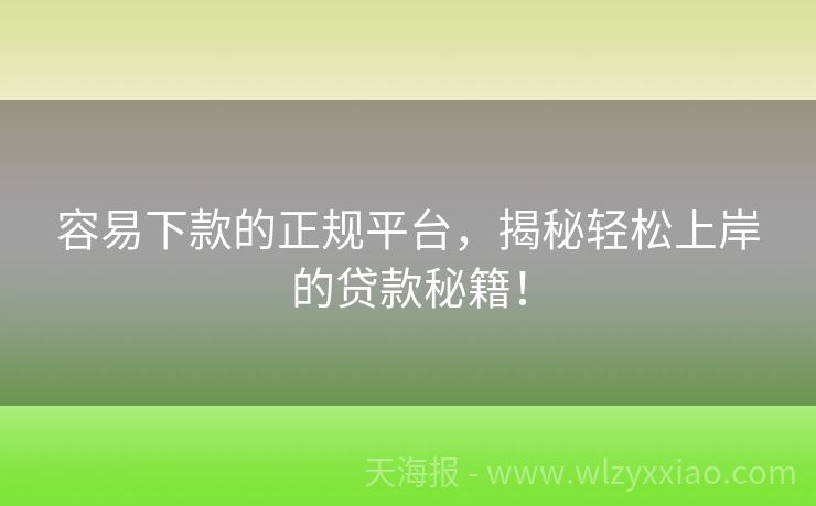 容易下款的正规平台，揭秘轻松上岸的贷款秘籍！