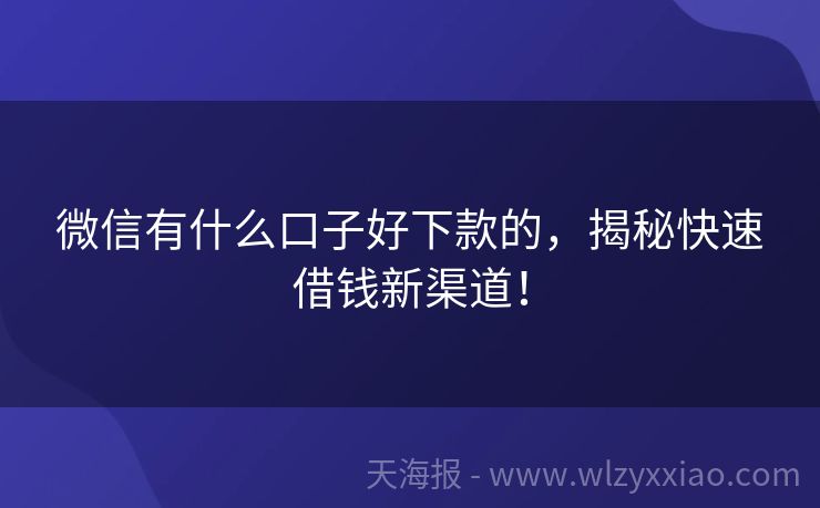 微信有什么口子好下款的，揭秘快速借钱新渠道！