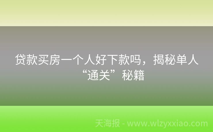 贷款买房一个人好下款吗，揭秘单人“通关”秘籍