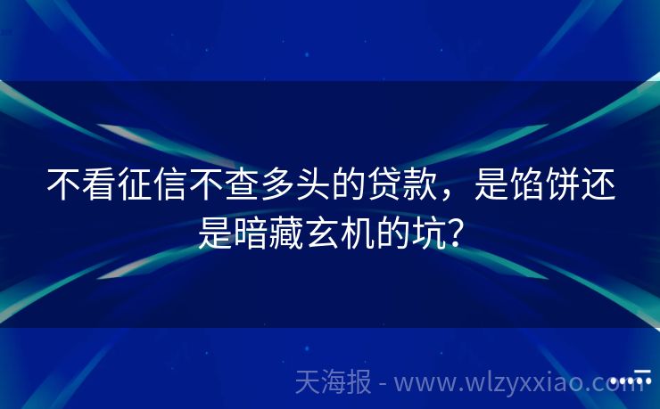 不看征信不查多头的贷款，是馅饼还是暗藏玄机的坑？