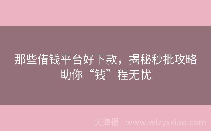 那些借钱平台好下款，揭秘秒批攻略助你“钱”程无忧