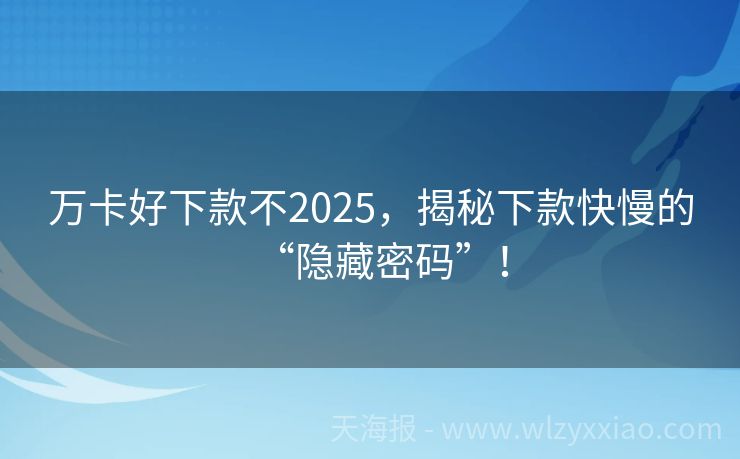 万卡好下款不2025，揭秘下款快慢的“隐藏密码”！