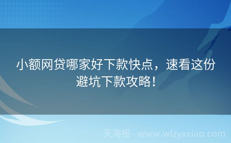 小额网贷哪家好下款快点，速看这份避坑下款攻略！