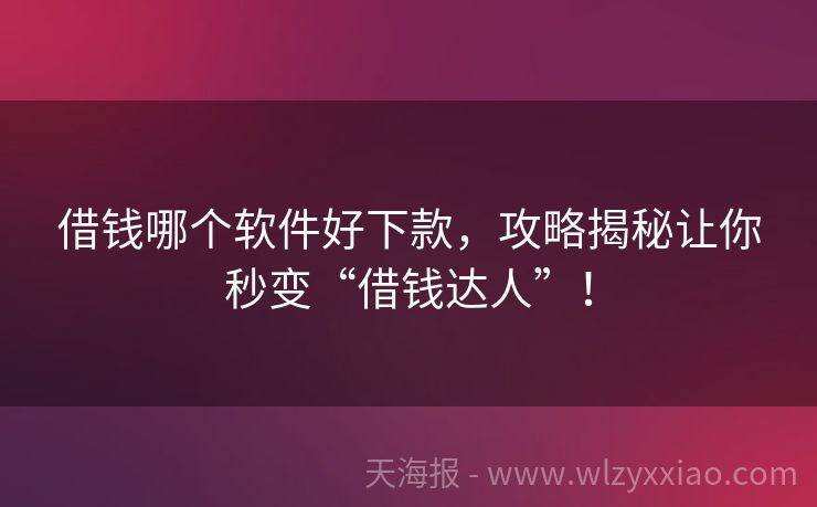 借钱哪个软件好下款，攻略揭秘让你秒变“借钱达人”！