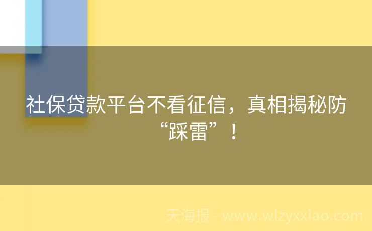 社保贷款平台不看征信，真相揭秘防“踩雷”！