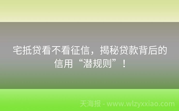 宅抵贷看不看征信，揭秘贷款背后的信用“潜规则”！