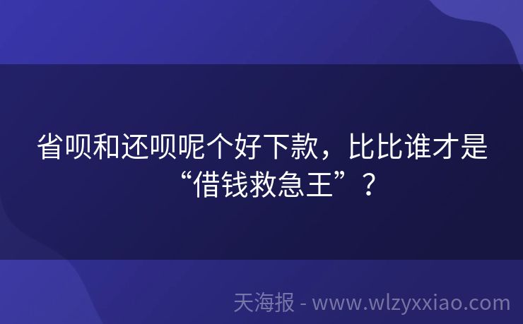 省呗和还呗呢个好下款，比比谁才是“借钱救急王”？