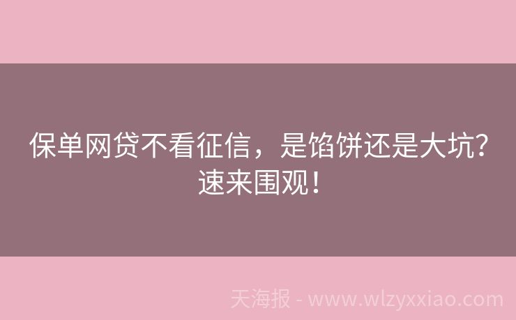 保单网贷不看征信，是馅饼还是大坑？速来围观！