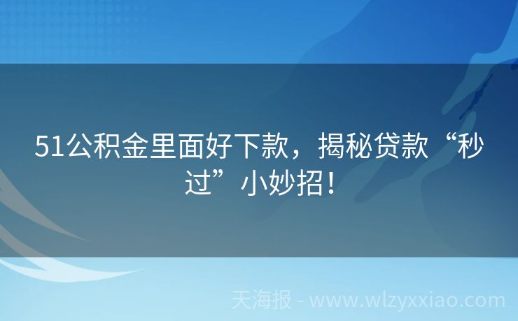 51公积金里面好下款，揭秘贷款“秒过”小妙招！