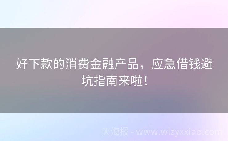好下款的消费金融产品，应急借钱避坑指南来啦！
