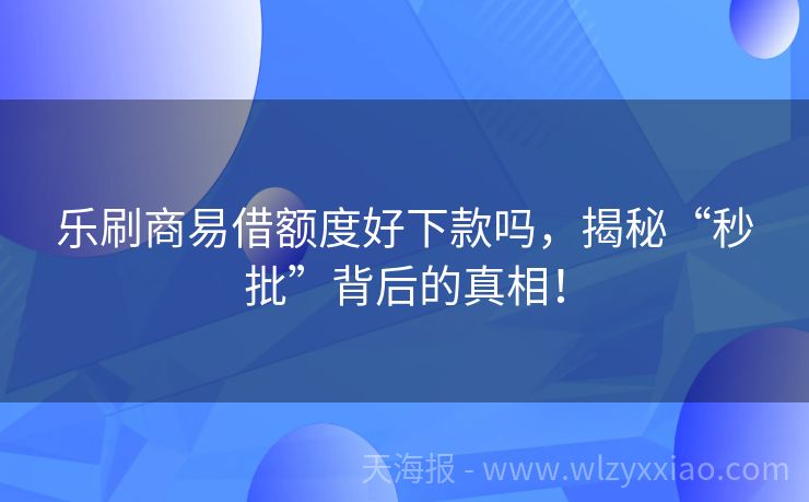 乐刷商易借额度好下款吗，揭秘“秒批”背后的真相！