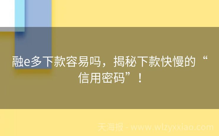 融e多下款容易吗，揭秘下款快慢的“信用密码”！