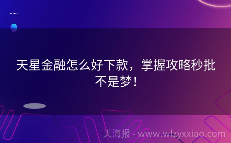 天星金融怎么好下款，掌握攻略秒批不是梦！