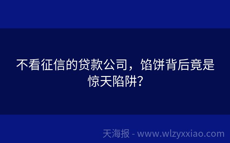 不看征信的贷款公司，馅饼背后竟是惊天陷阱？