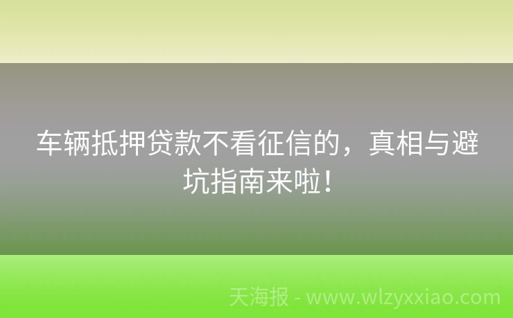 车辆抵押贷款不看征信的，真相与避坑指南来啦！