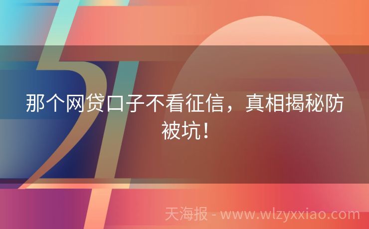 那个网贷口子不看征信，真相揭秘防被坑！