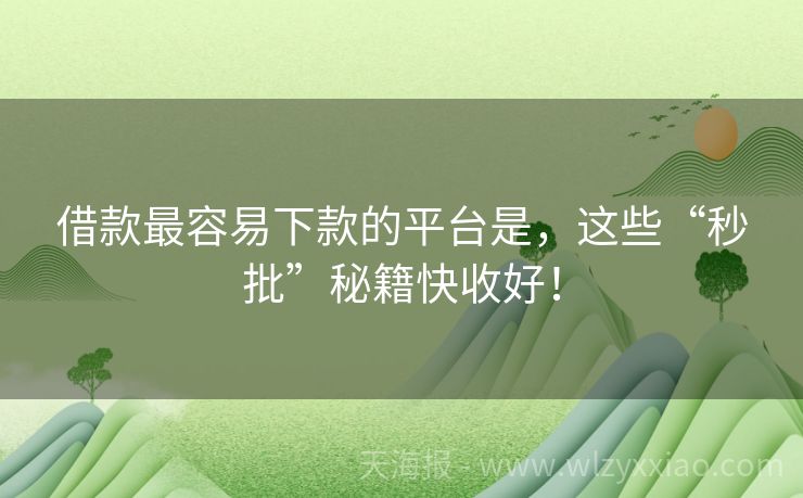 借款最容易下款的平台是，这些“秒批”秘籍快收好！