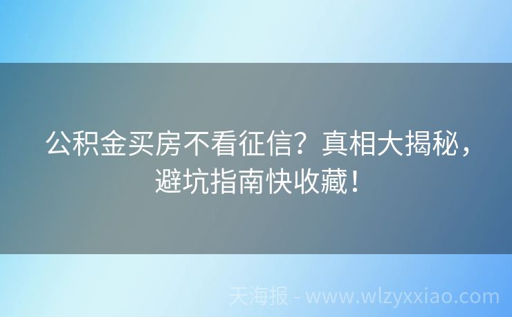 公积金买房不看征信？真相大揭秘，避坑指南快收藏！