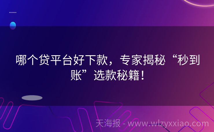 哪个贷平台好下款，专家揭秘“秒到账”选款秘籍！