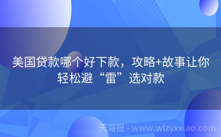 美国贷款哪个好下款，攻略+故事让你轻松避“雷”选对款