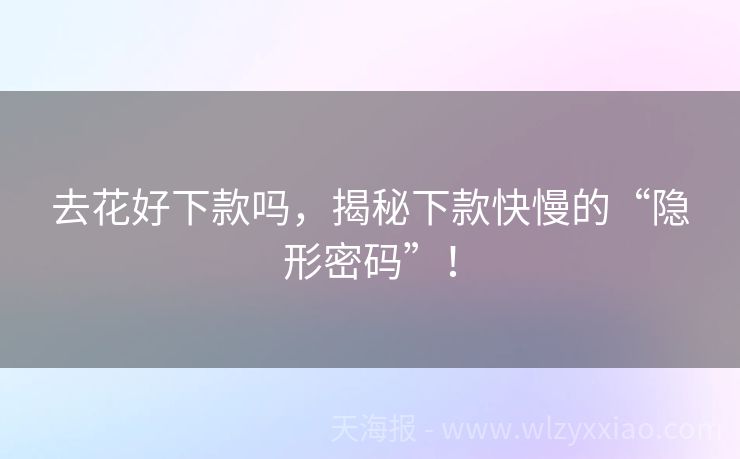 去花好下款吗，揭秘下款快慢的“隐形密码”！