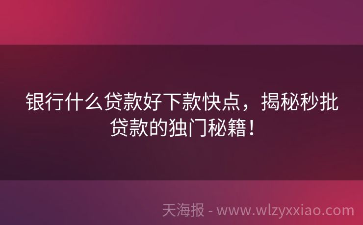 银行什么贷款好下款快点，揭秘秒批贷款的独门秘籍！