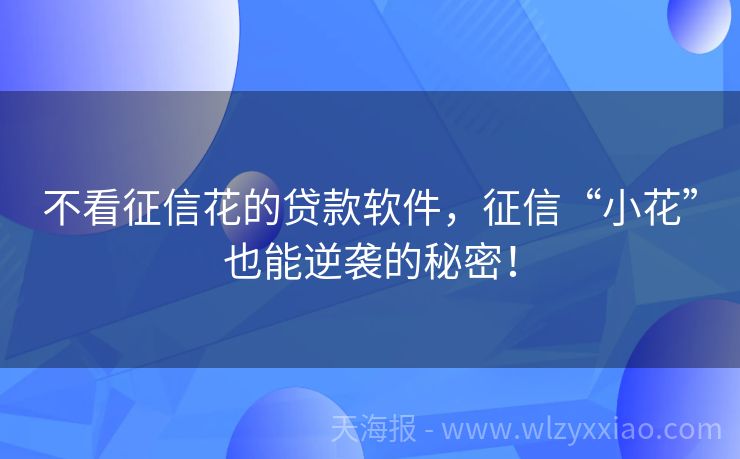 不看征信花的贷款软件，征信“小花”也能逆袭的秘密！