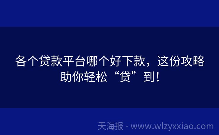 各个贷款平台哪个好下款，这份攻略助你轻松“贷”到！