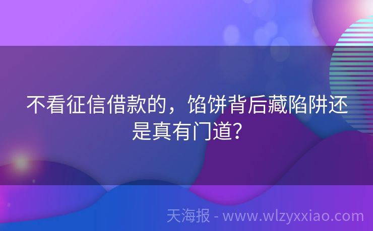 不看征信借款的，馅饼背后藏陷阱还是真有门道？