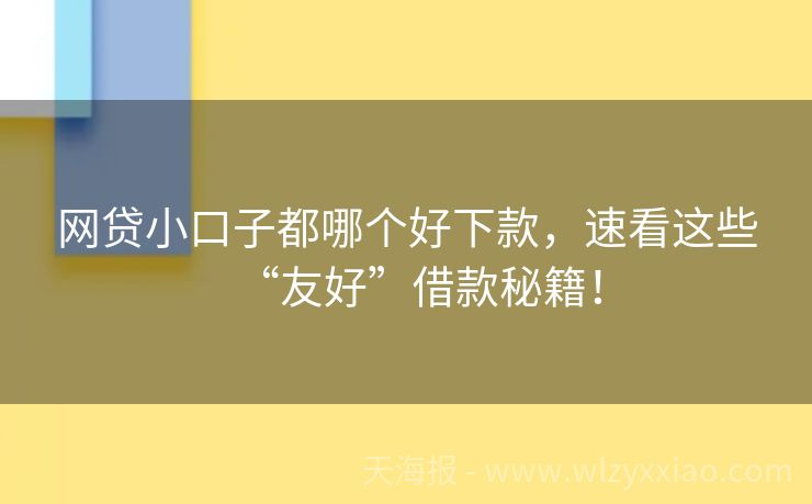 网贷小口子都哪个好下款，速看这些“友好”借款秘籍！