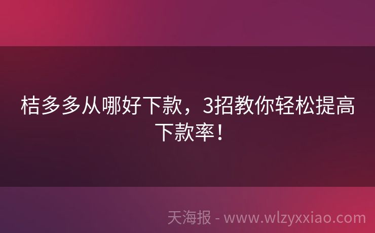 桔多多从哪好下款，3招教你轻松提高下款率！