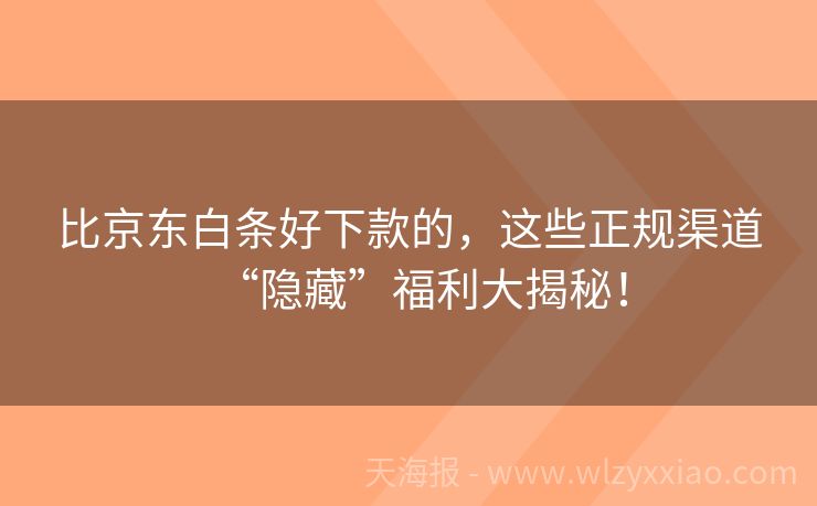 比京东白条好下款的，这些正规渠道“隐藏”福利大揭秘！
