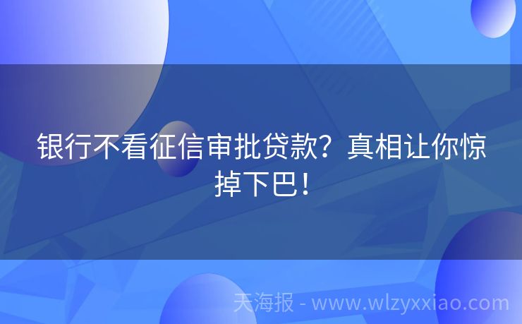 银行不看征信审批贷款？真相让你惊掉下巴！