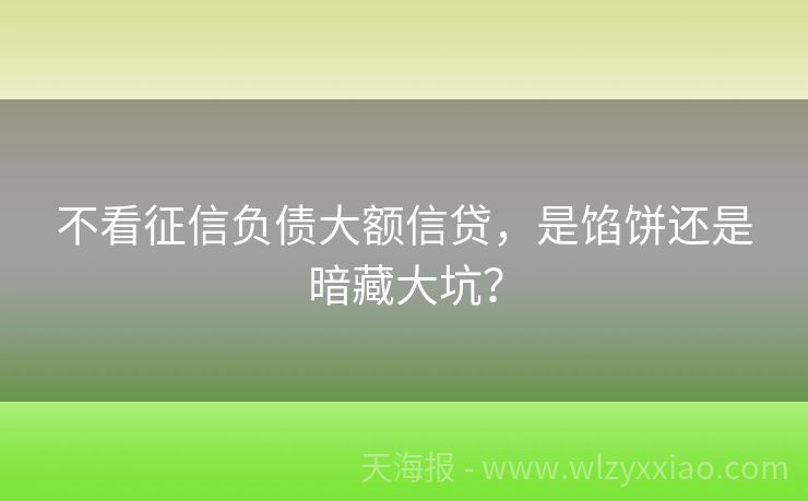 不看征信负债大额信贷，是馅饼还是暗藏大坑？