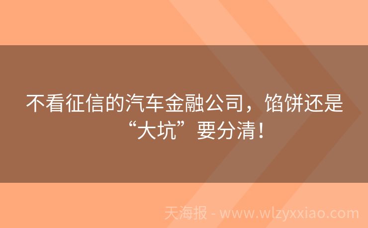 不看征信的汽车金融公司，馅饼还是“大坑”要分清！