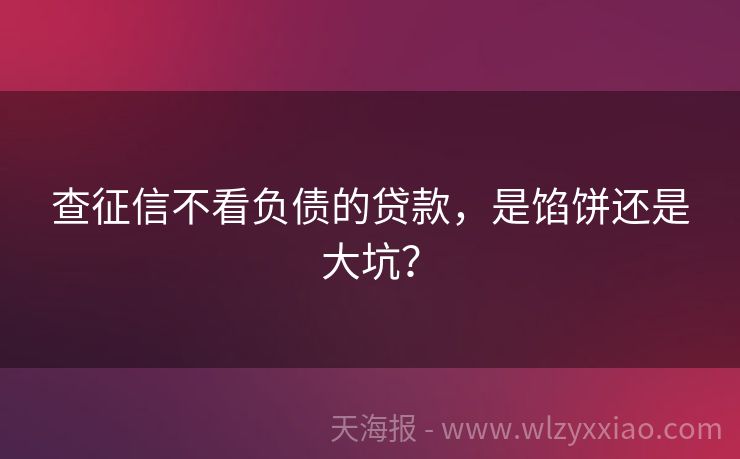 查征信不看负债的贷款，是馅饼还是大坑？