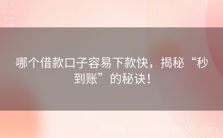 哪个借款口子容易下款快，揭秘“秒到账”的秘诀！