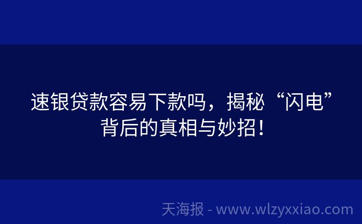 速银贷款容易下款吗，揭秘“闪电”背后的真相与妙招！